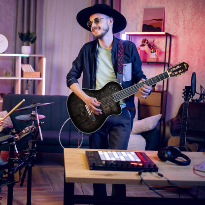 WINZZ WCG170CE 39-Inch Thin Body Classical-Electric Guitar - Nylon Strings, Built-in Preamp, Wide fingerboard,Perfect for Stage and Practice