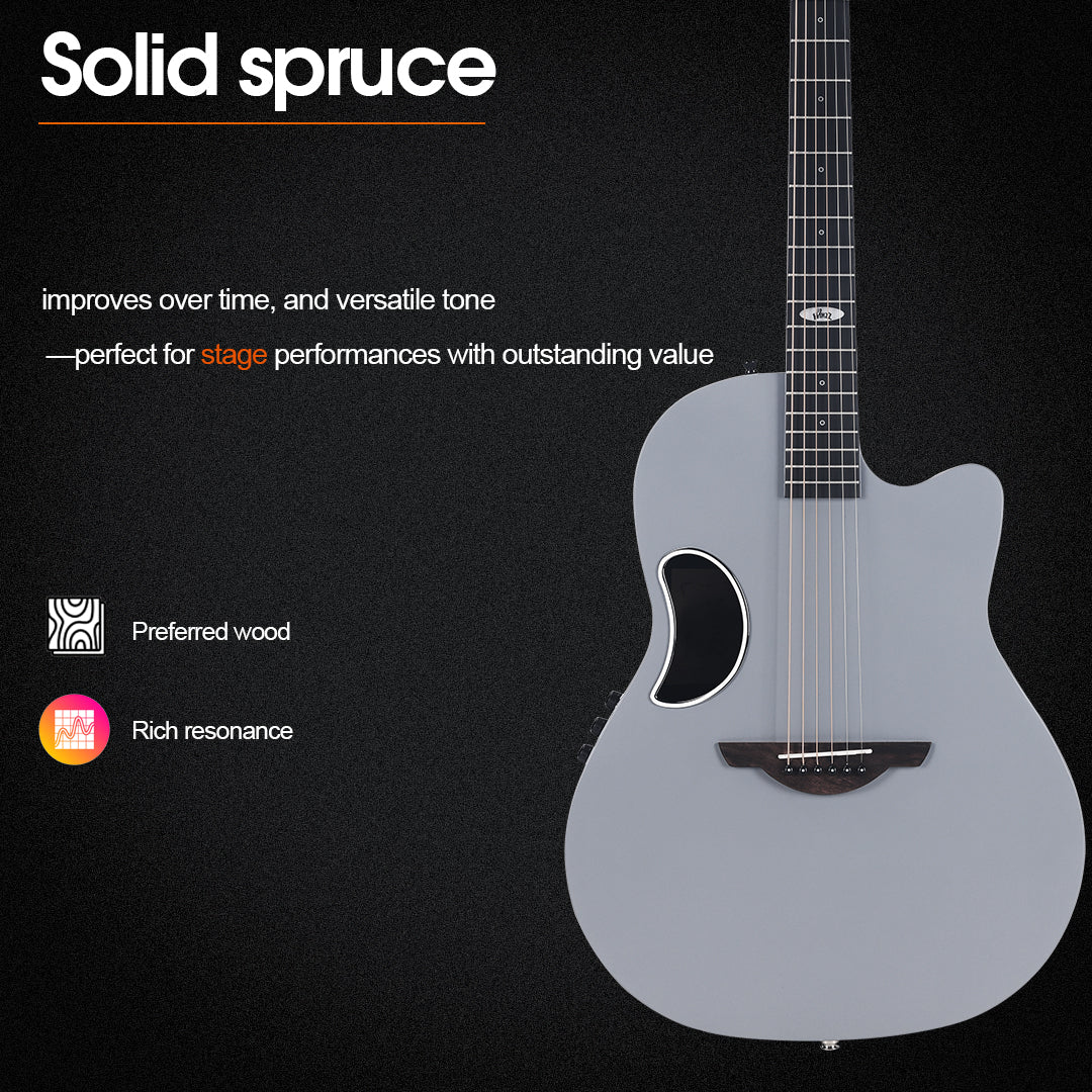 （Mother's Day Gift）WINZZ AFO300CE Electro-Acoustic Guitar - Solid Spruce Top, Carbon Fiber Back, Professional Performance Quality