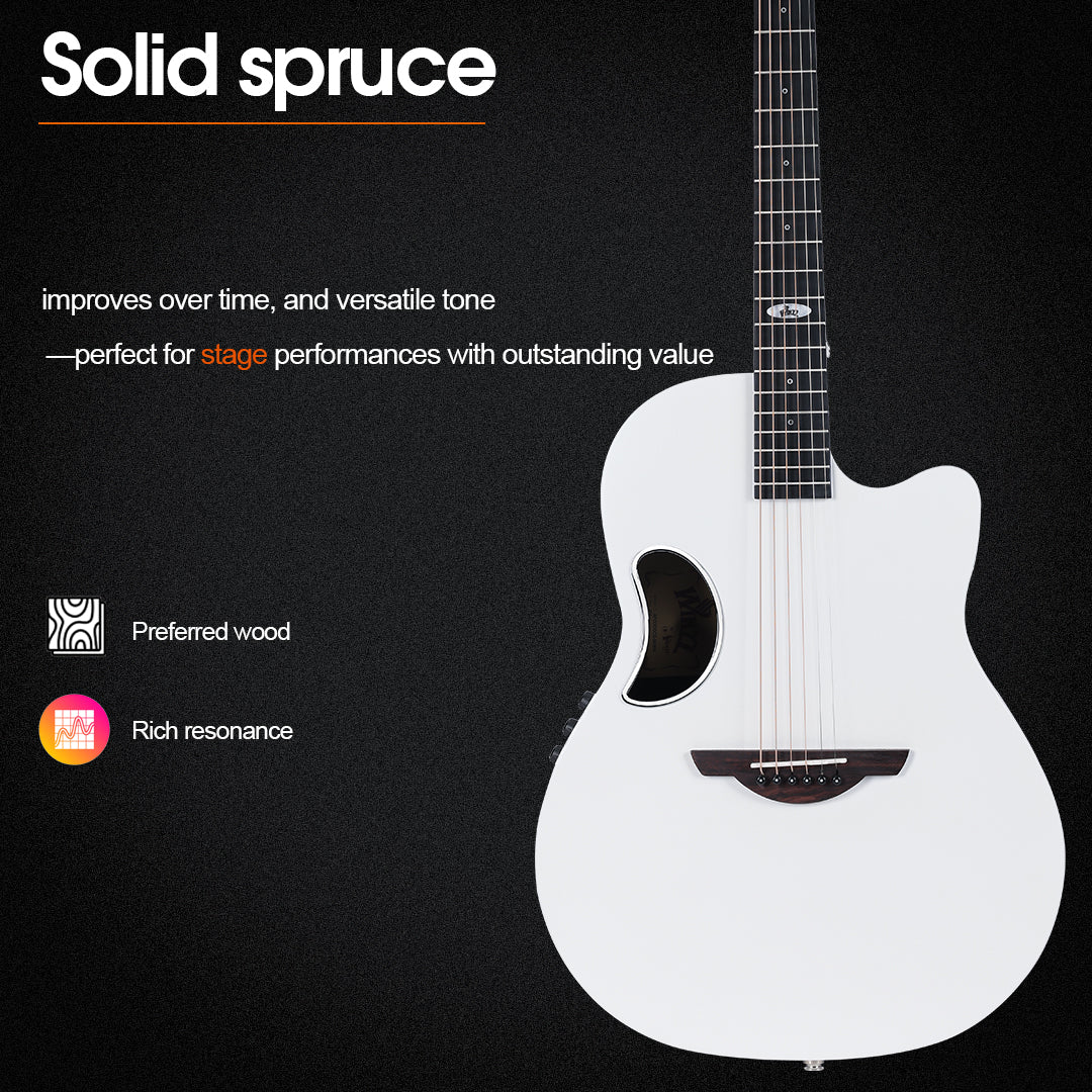 （Mother's Day Gift）WINZZ AFO300CE Electro-Acoustic Guitar - Solid Spruce Top, Carbon Fiber Back, Professional Performance Quality