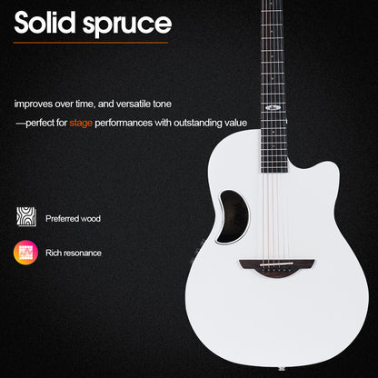 （Mother's Day Gift）WINZZ AFO300CE Electro-Acoustic Guitar - Solid Spruce Top, Carbon Fiber Back, Professional Performance Quality