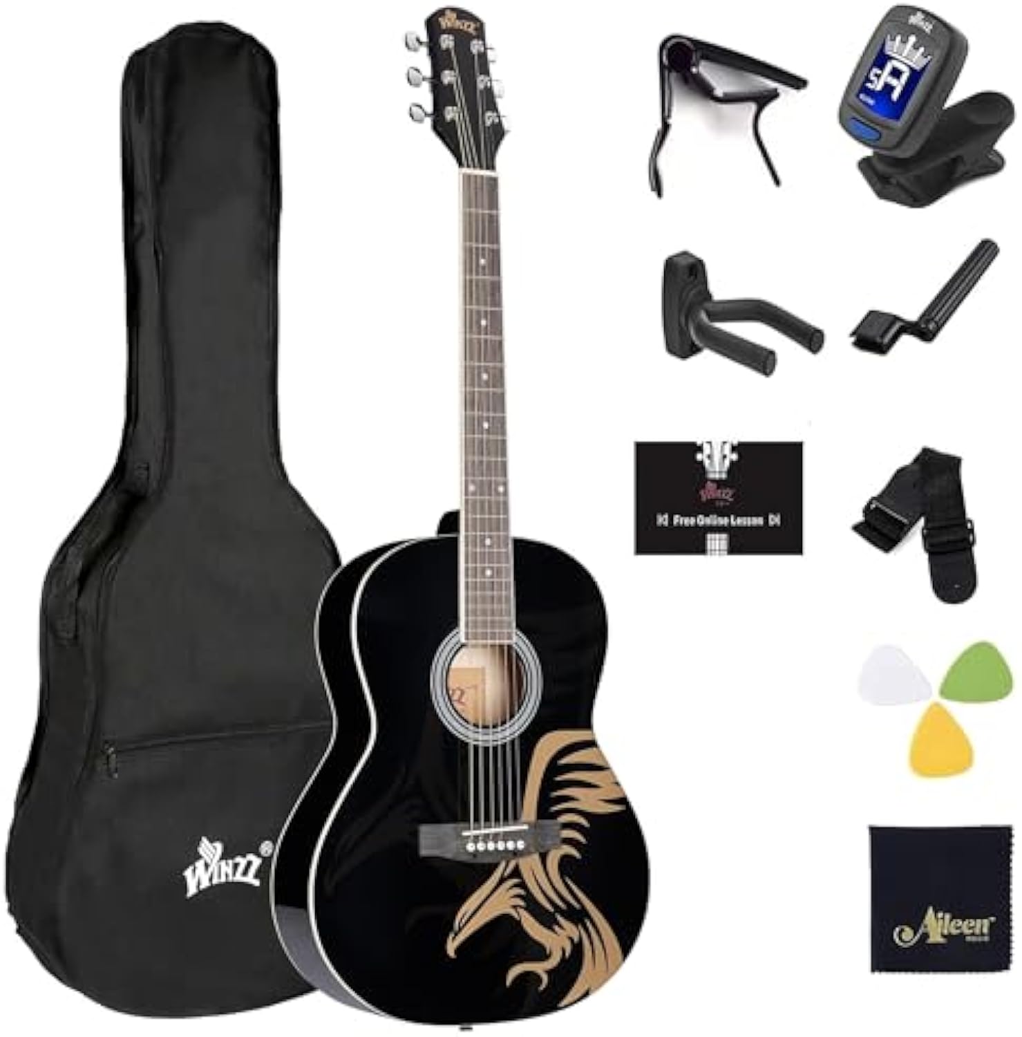 WINZZ AF227A 39-Inch Concert Pattern Design Acoustic Guitar
