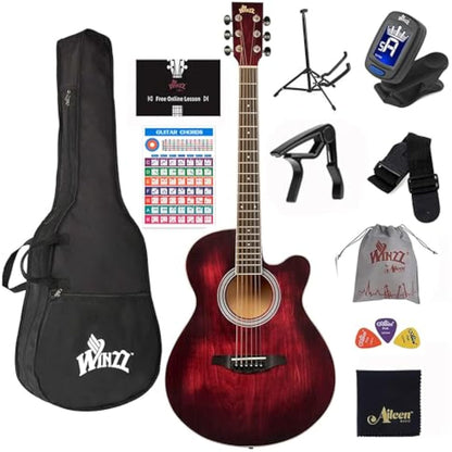 WINZZ AF-H00LC Hand-Rubbed Series  40-Inch  Cutaway Acoustic Guitar for Beginner