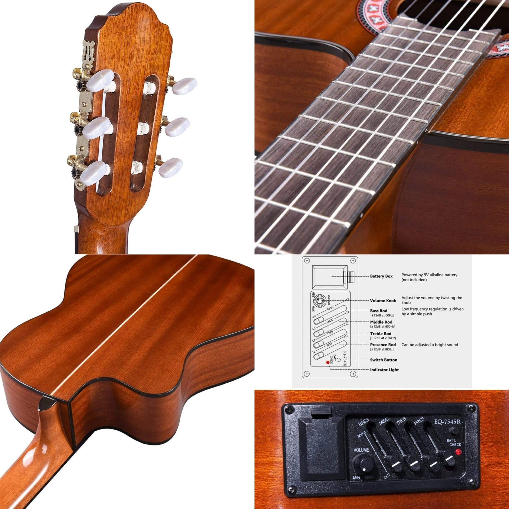 WINZZ AC309CE 39-Inch Electric Cutaway Build-in Pickup Classical Guitar - winzzguitars