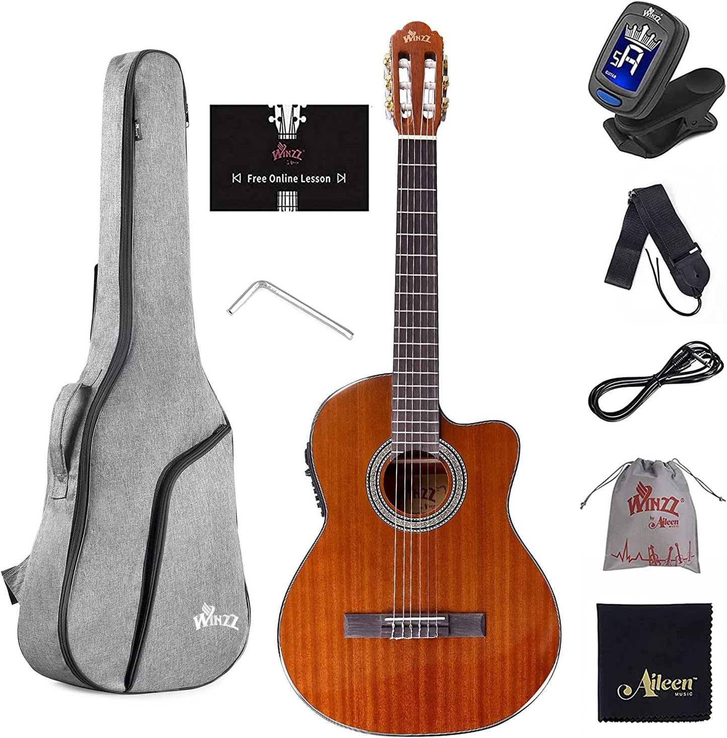 WINZZ AC309CE 39-Inch Electric Cutaway Build-in Pickup Classical Guitar - winzzguitars