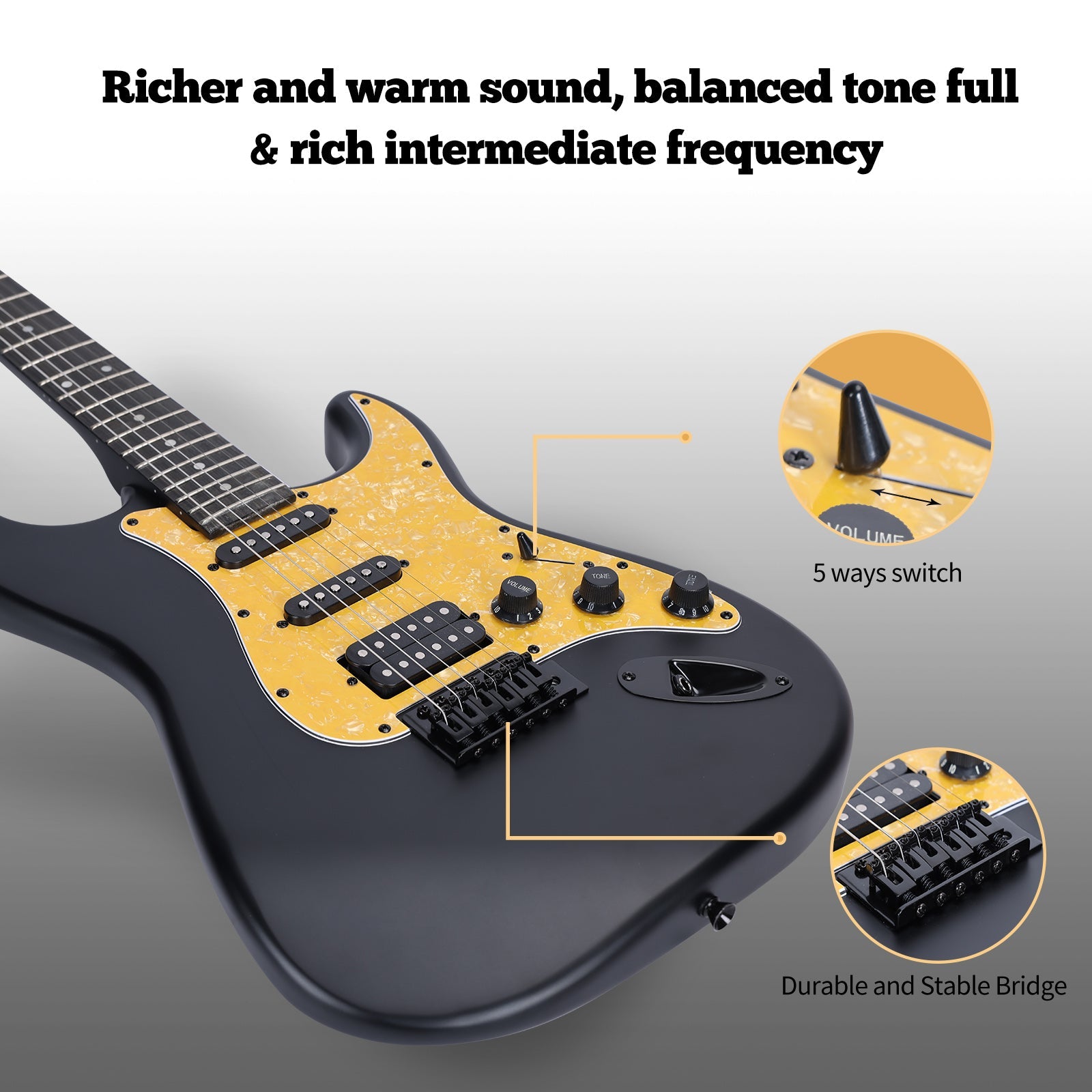 WINZZ EGS112H-BKM 39-inch ST Solid Poplar wood Electric Guitar Kit HSS Pickup，Black Matte - winzzguitars