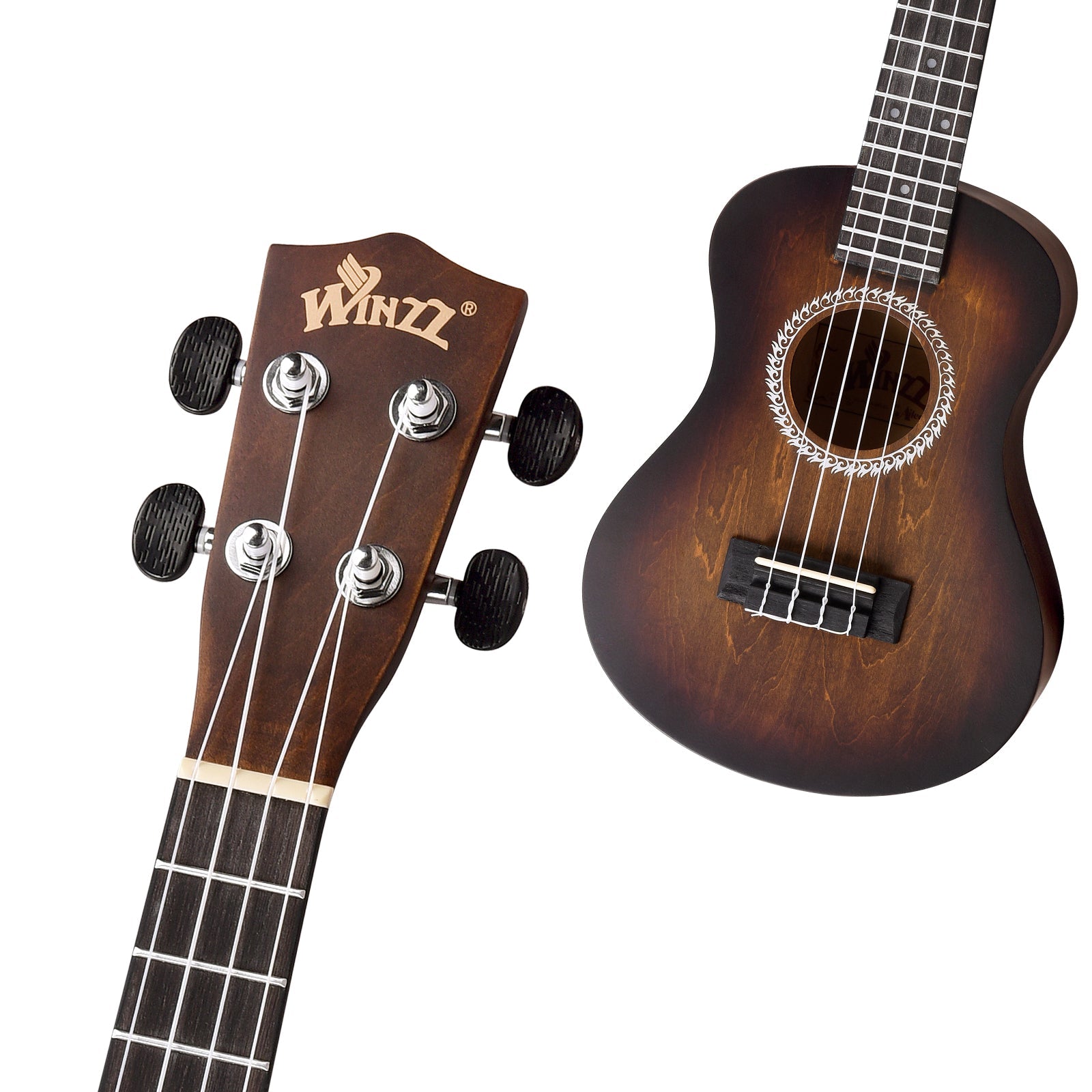 WINZZ HAND RUBBED Series-AU-H01A Vintage Hawaiian Beginner Ukulele,Brown - winzzguitars